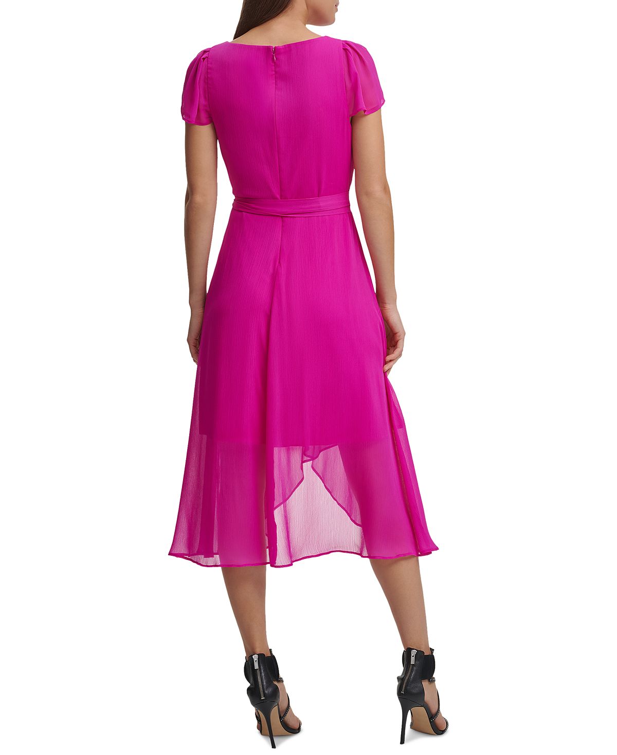 DKNY Women's Flutter Faux Wrap Chiffon Dress Purple Size 6 Petite