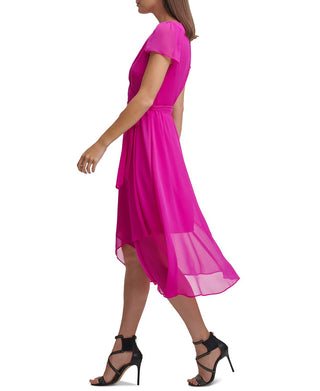 DKNY Women's Flutter Faux Wrap Chiffon Dress Purple Size 6 Petite