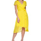 DKNY Women's Short Sleeve Faux Wrap Dress Yellow Size 10