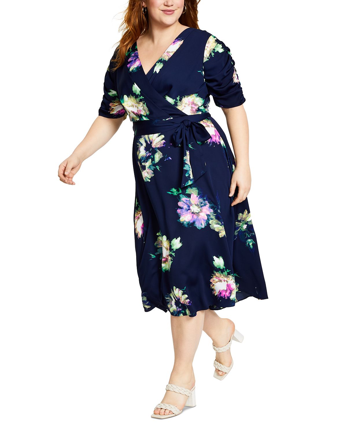 DKNY Women's Printed Faux Wrap Dress Blue Size 22W