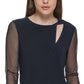 DKNY Women's Mesh Sleeve Keyhole Top Black Size X-Small