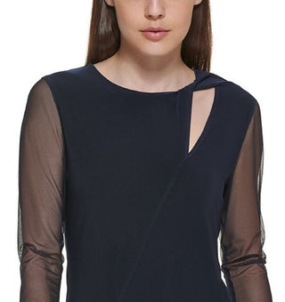 DKNY Women's Mesh Sleeve Keyhole Top Black Size X-Small