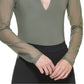 DKNY Women's Mixed Media V Neck Bodysuit Green Size Large
