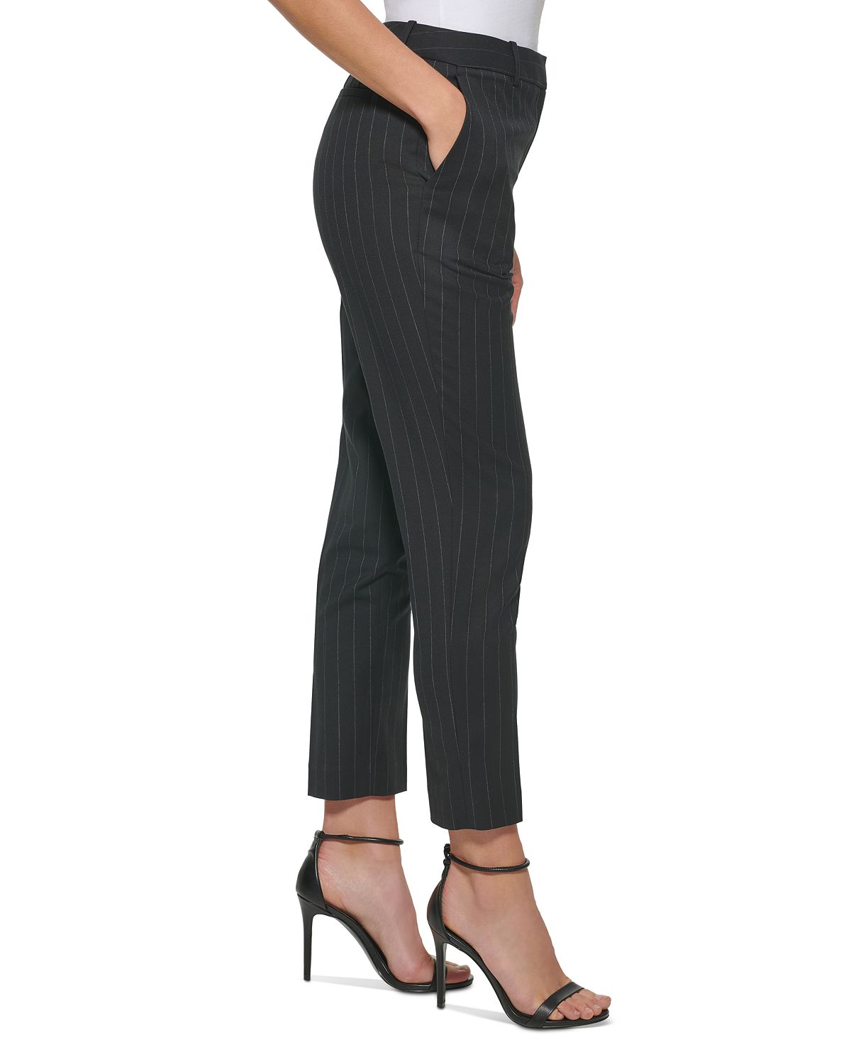 DKNY Women's High Waist Striped Pants Black Size 8Petite