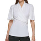 DKNY Women's Ruched Flutter Sleeve Top White Size Medium
