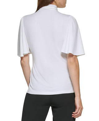 DKNY Women's Ruched Flutter Sleeve Top White Size Medium