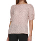 DKNY Women's Printed Elbow Sleeve Blouse Pink Size X-Large