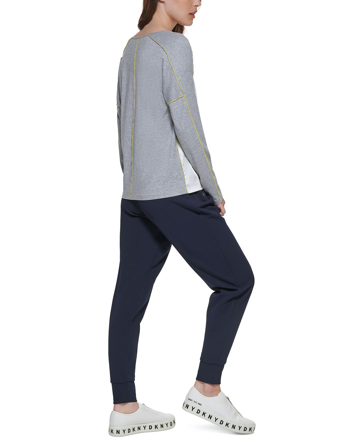 DKNY Women's Mixed Media V Neck Top Gray Size X-Large