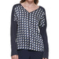 DKNY Women's Printed Mixed Media V Neck Top Blue Size X-Small