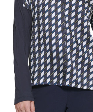 DKNY Women's Printed Mixed Media V Neck Top Blue Size X-Small