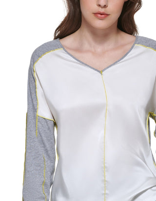 DKNY Women's Mixed Media V Neck Top Gray Size Medium