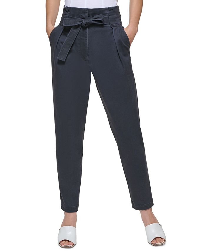DKNY Women's Cropped Paperbag Waist Pants Blue Size 8