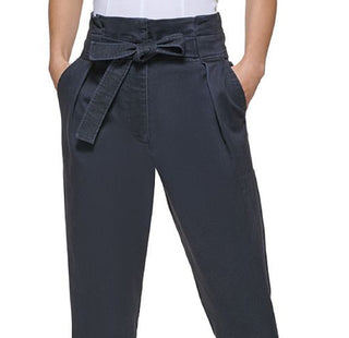 DKNY Women's Cropped Paperbag Waist Pants Blue Size 8