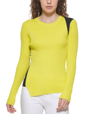 DKNY Women's Contrast Shoulder Sweater Yellow Size Large