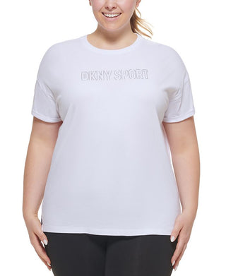 DKNY Women's Cotton Logo T Shirt White Size 1X
