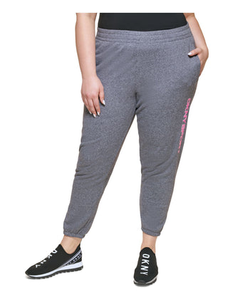 DKNY Women's Sport Tie Pocketed Drawstring Joggers Logo Graphic High Waist Pants Gray Size 3X