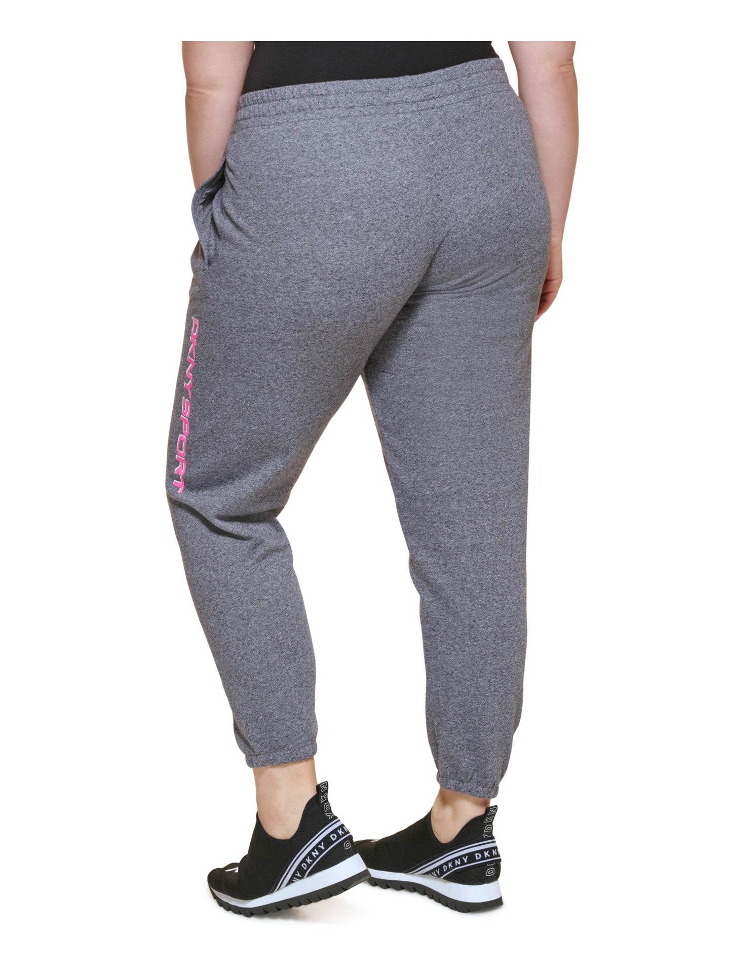 DKNY Women's Sport Tie Pocketed Drawstring Joggers Logo Graphic High Waist Pants Gray Size 3X