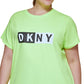 DKNY Women's Two Tone Logo Graphic T-Shirt Yellow Size 3X