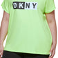 DKNY Women's Two Tone Logo Graphic T-Shirt Yellow Size 3X