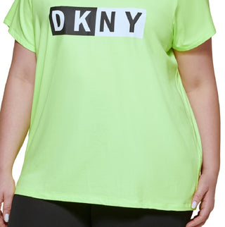DKNY Women's Two Tone Logo Graphic T-Shirt Yellow Size 3X