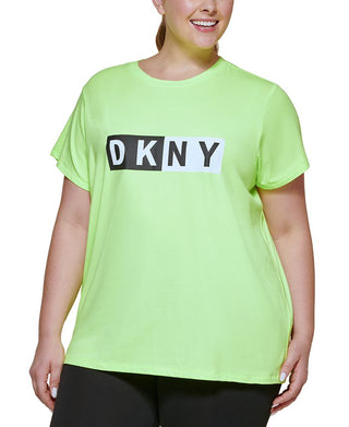 DKNY Women's Two Tone Logo Graphic T-Shirt Yellow Size 2X
