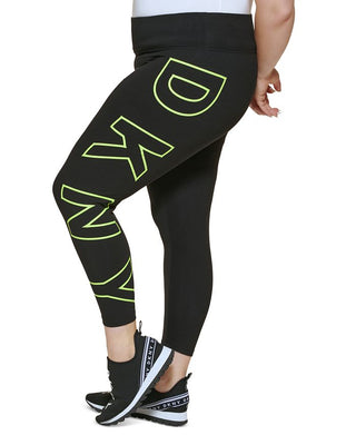 DKNY Women's High Waisted 7/8 Exploded Logo Leggings Black Size 3X