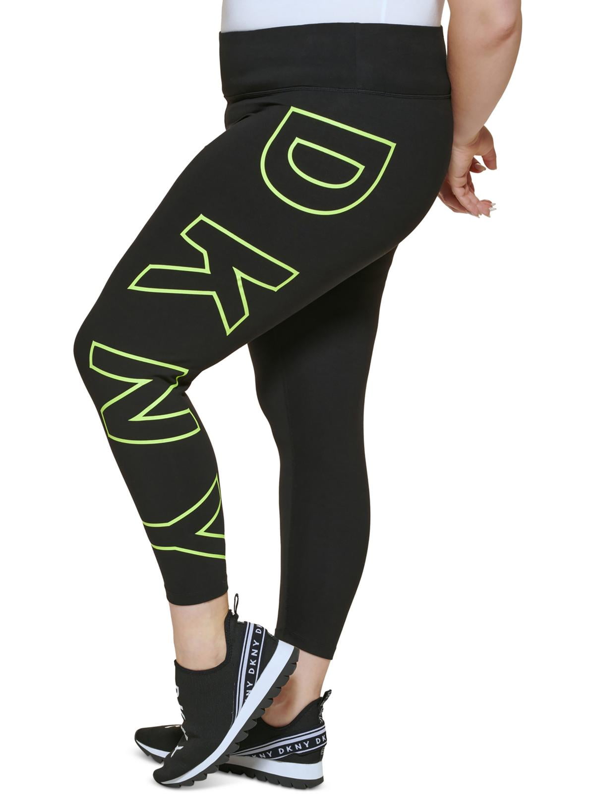 DKNY Women's High Waisted 7/8 Exploded Logo Leggings Black Size 2X