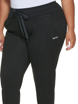 DKNY Women's Embroidered Logo Pintuck Sweatpants Black Size 3X
