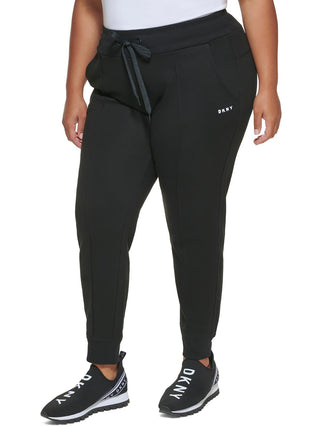 DKNY Women's Embroidered Logo Pintuck Sweatpants Black Size 3X