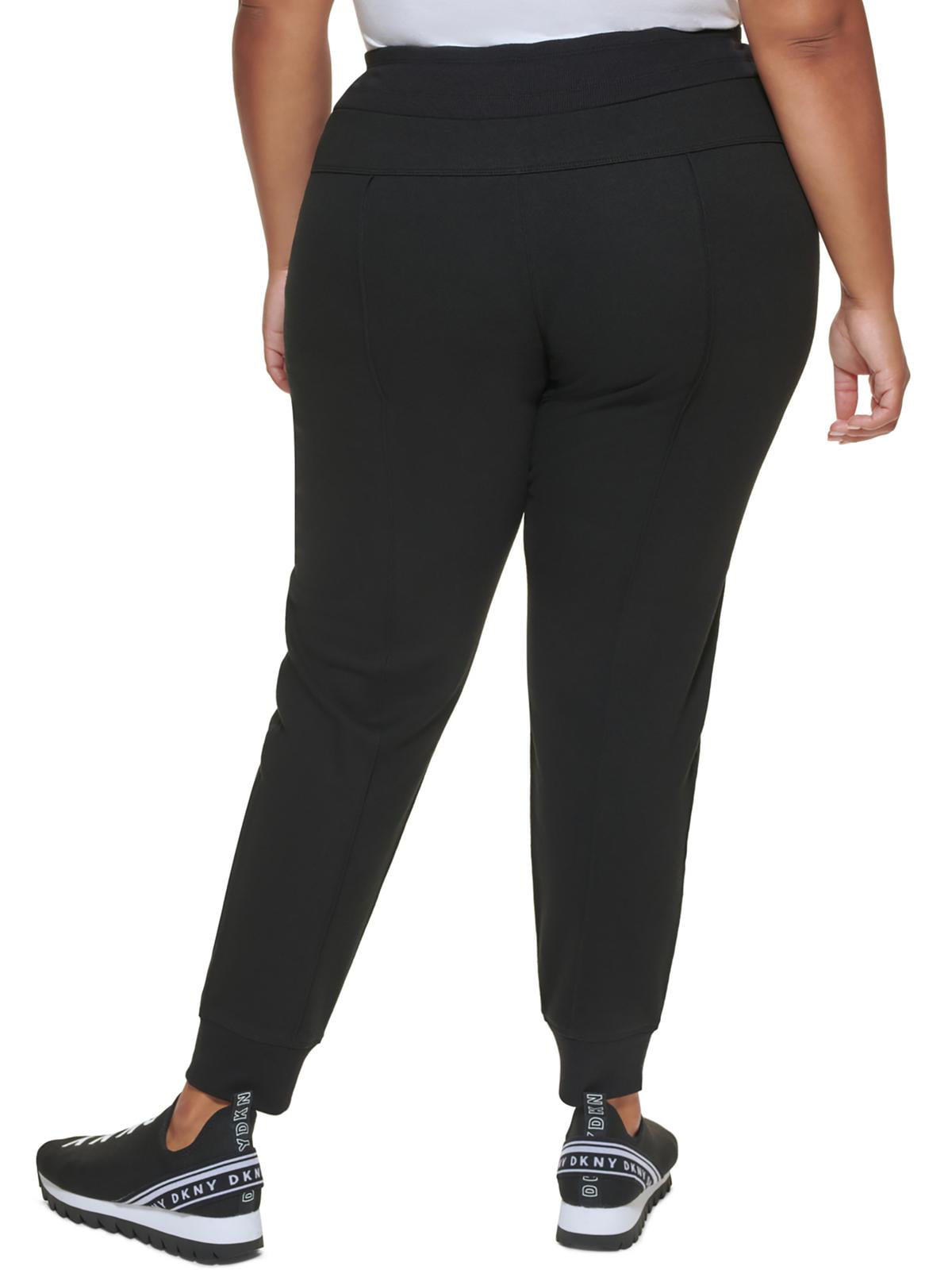 DKNY Women's Embroidered Logo Pintuck Sweatpants Black Size 3X