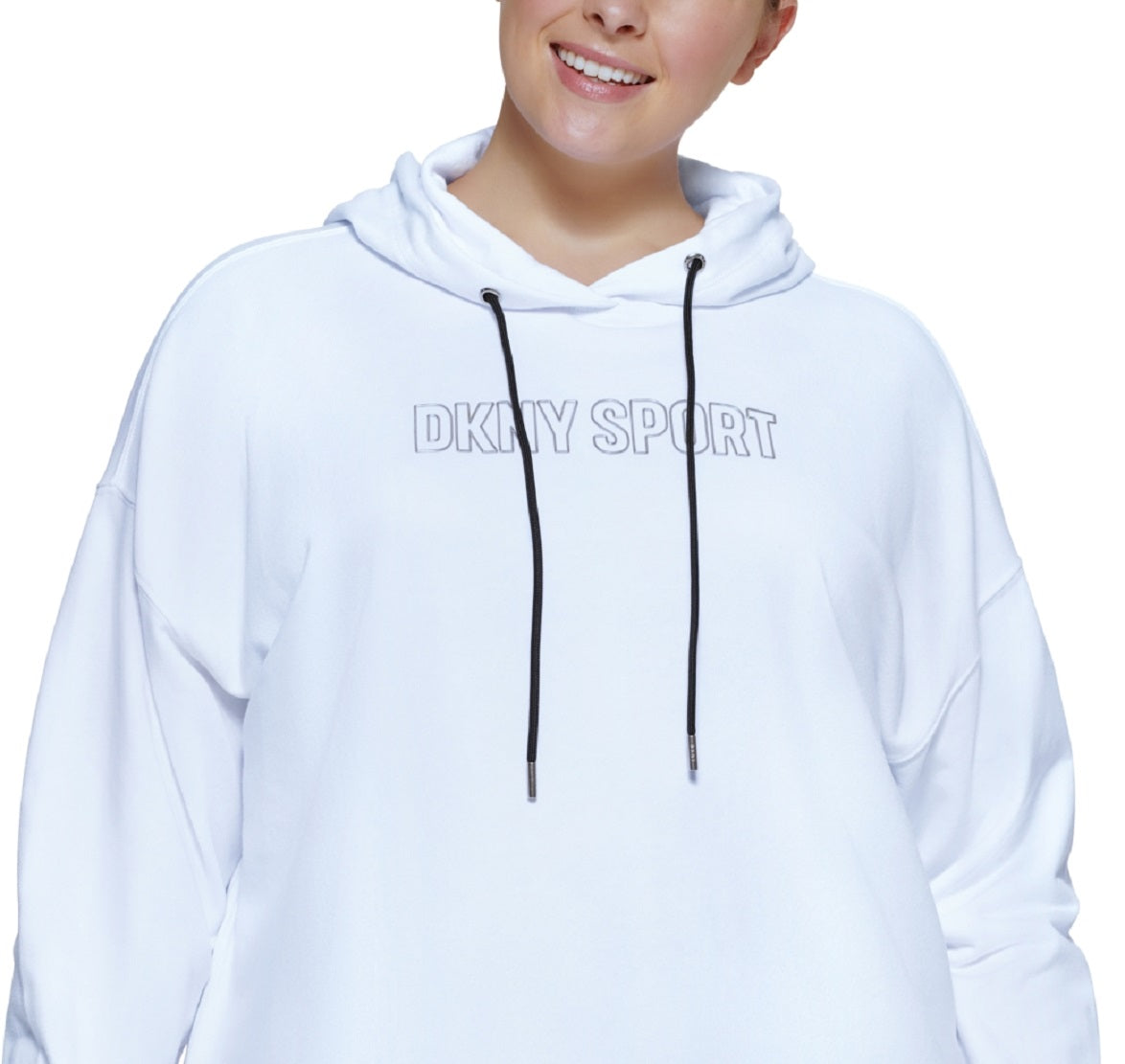 DKNY Women's Metallic Logo Cropped Hoodie White