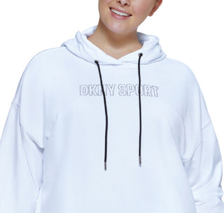 DKNY Women's Metallic Logo Cropped Hoodie White