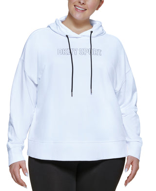 DKNY Women's Metallic Logo Cropped Hoodie White