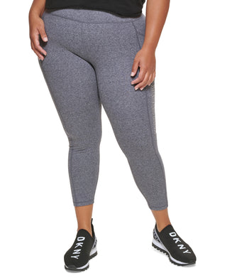 DKNY Women's Metallic Logo 7/8 Leggings Gray Size 2X