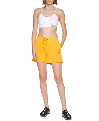DKNY Women's Cotton Embroidered Logo Shorts Yellow Size X-Large