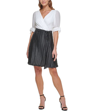 DKNY Women's Tie Sleeve Pleated Dress White Size 4