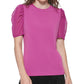 DKNY Women's Mixed Media Puff Sleeve Top Purple Size Medium