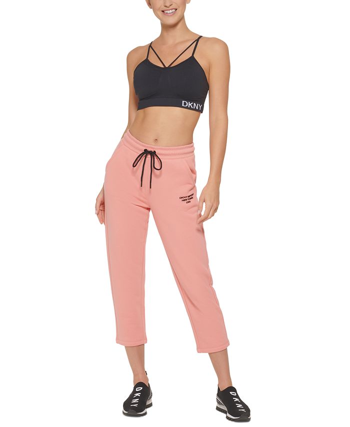 DKNY Women's Cropped Logo Sweatpants Pink Size XL