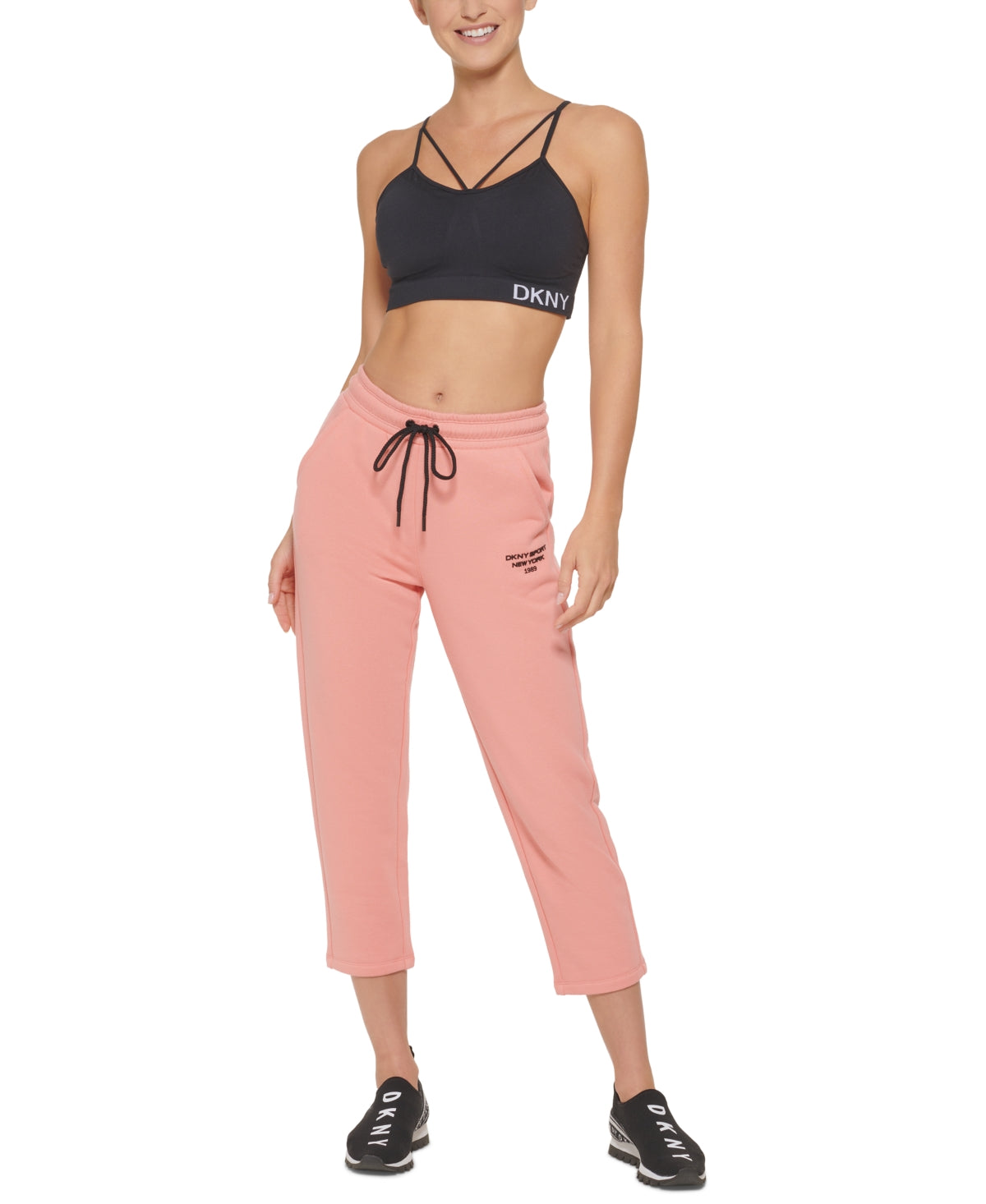 DKNY Women's Cropped Logo Sweatpants Pink Size XL