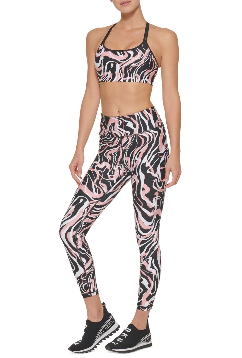 DKNY Women's Marble Print Sports Bra Black