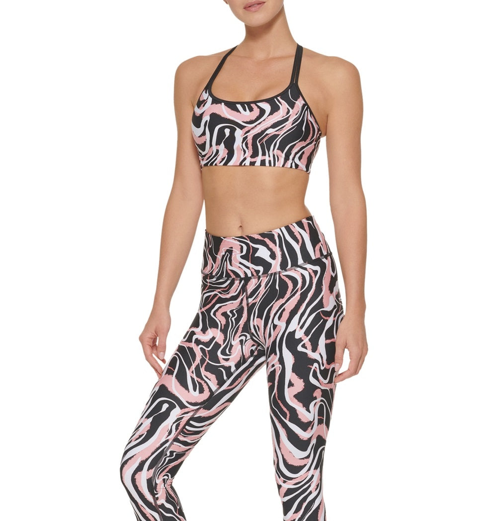 DKNY Women's Marble Print Sports Bra Black