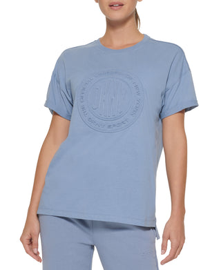 DKNY Women's Cotton Embossed Logo T-Shirt Blue Size X-Large