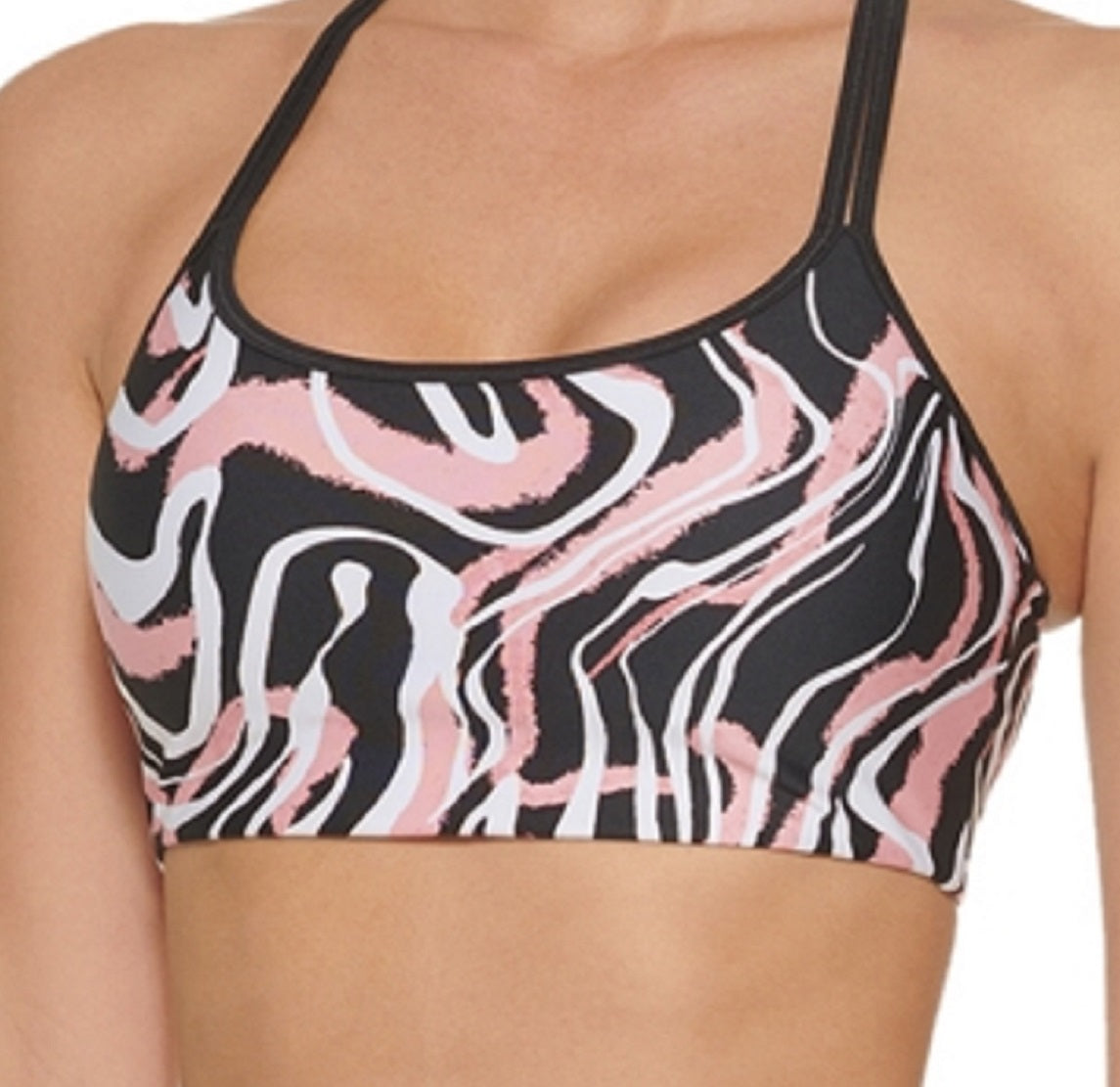 DKNY Women's Marble Print Sports Bra Black