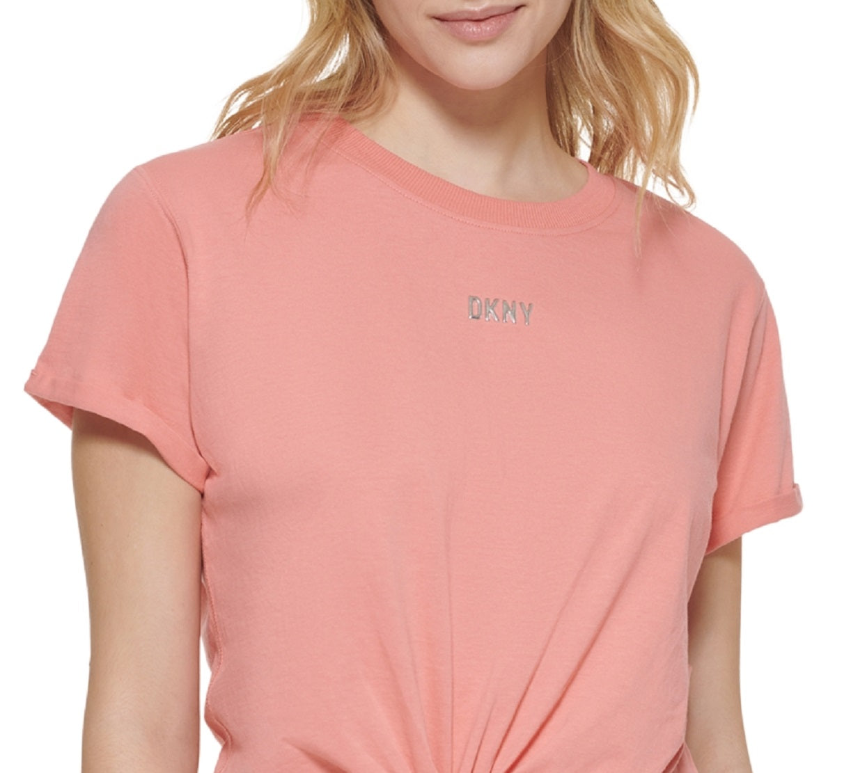 DKNY Women's Cotton Metallic Logo T-Shirt Red Size X-Large
