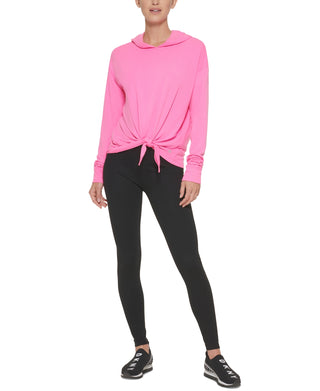 DKNY Women's Yoga Tie Front Hoodie Pink Size Large