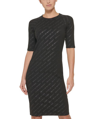 DKNY Women's Icon Logo Print Dress Black Size X-Large