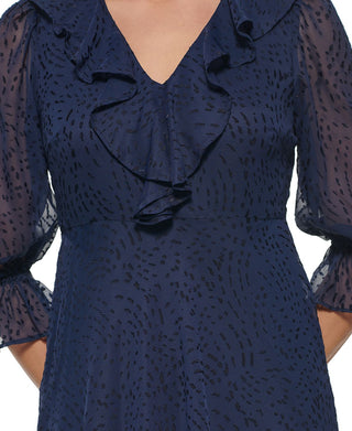 DKNY Women's Burnout Ruffled Midi Dress Blue Size 8