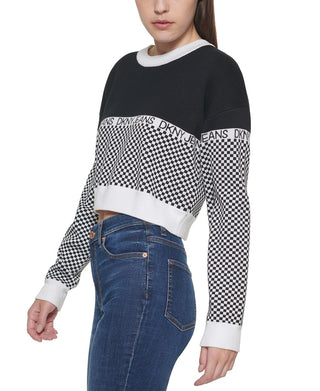DKNY Women's Checkered Logo Sweater Black Size X-Large