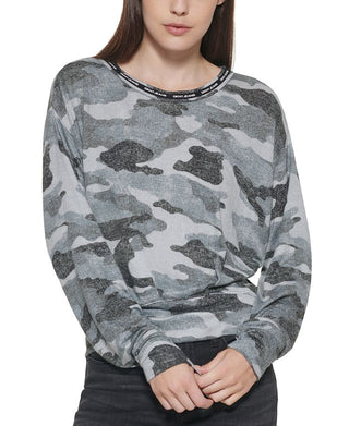 DKNY Women's Camo Long Sleeve Top Black Size Small