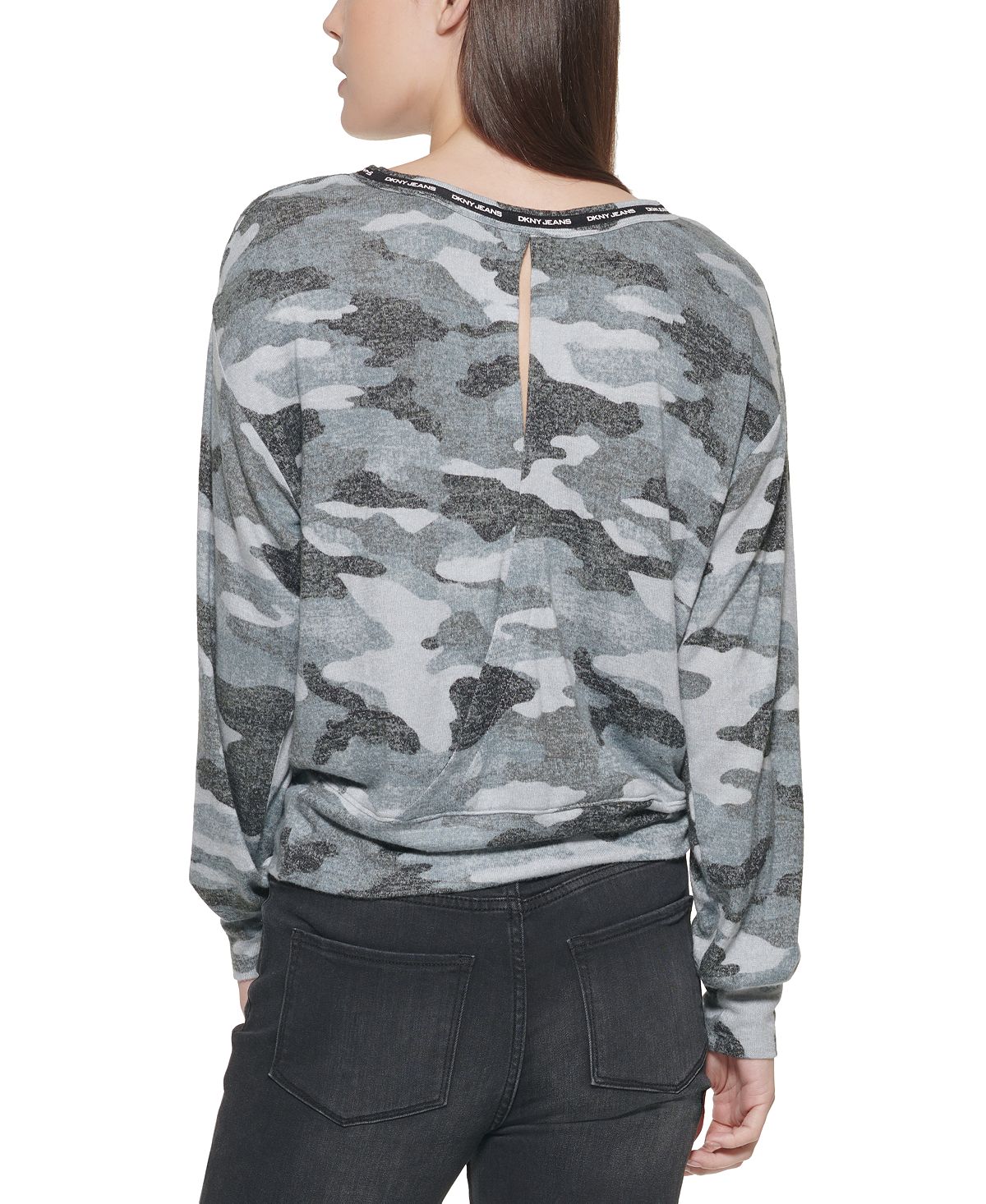 DKNY Women's Camo Long Sleeve Top Black Size Small